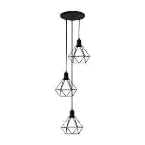 Lustre Pendente Aramado Diamante Peq 3lamp E27 Preto - 3006/3 PEQ PT