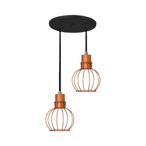 Lustre Pendente Aramado Mini Esfera 2lamp E27 Preto/cobre - 3008/2 PT/CB