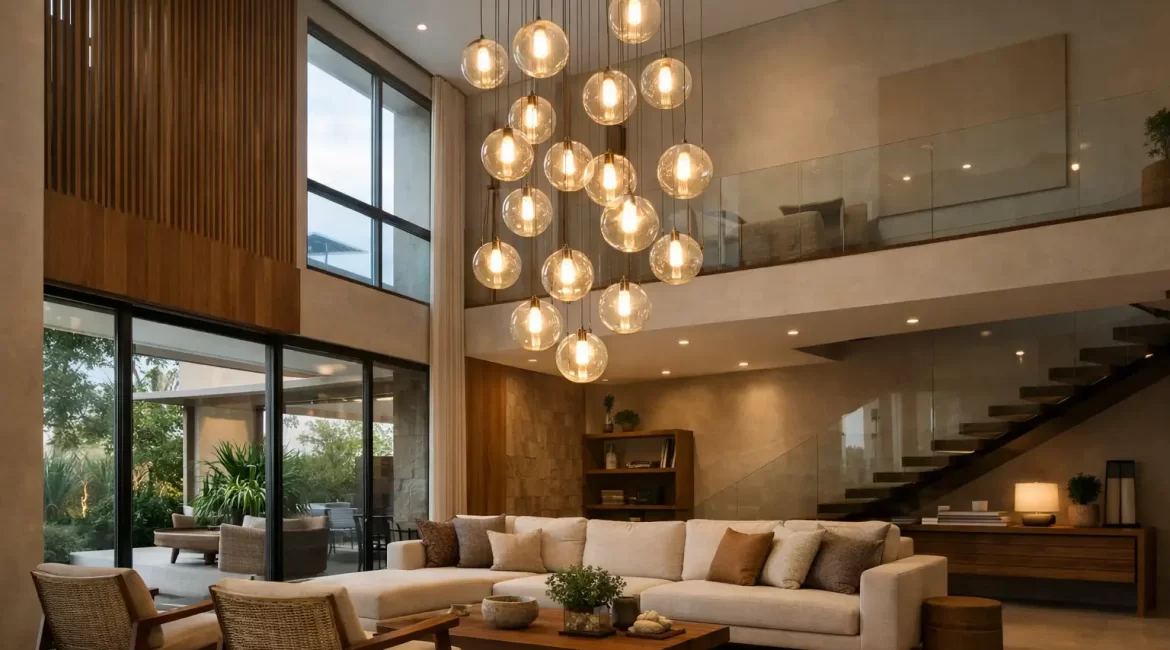 Lustre para sala com pé-direito duplo: como escolher